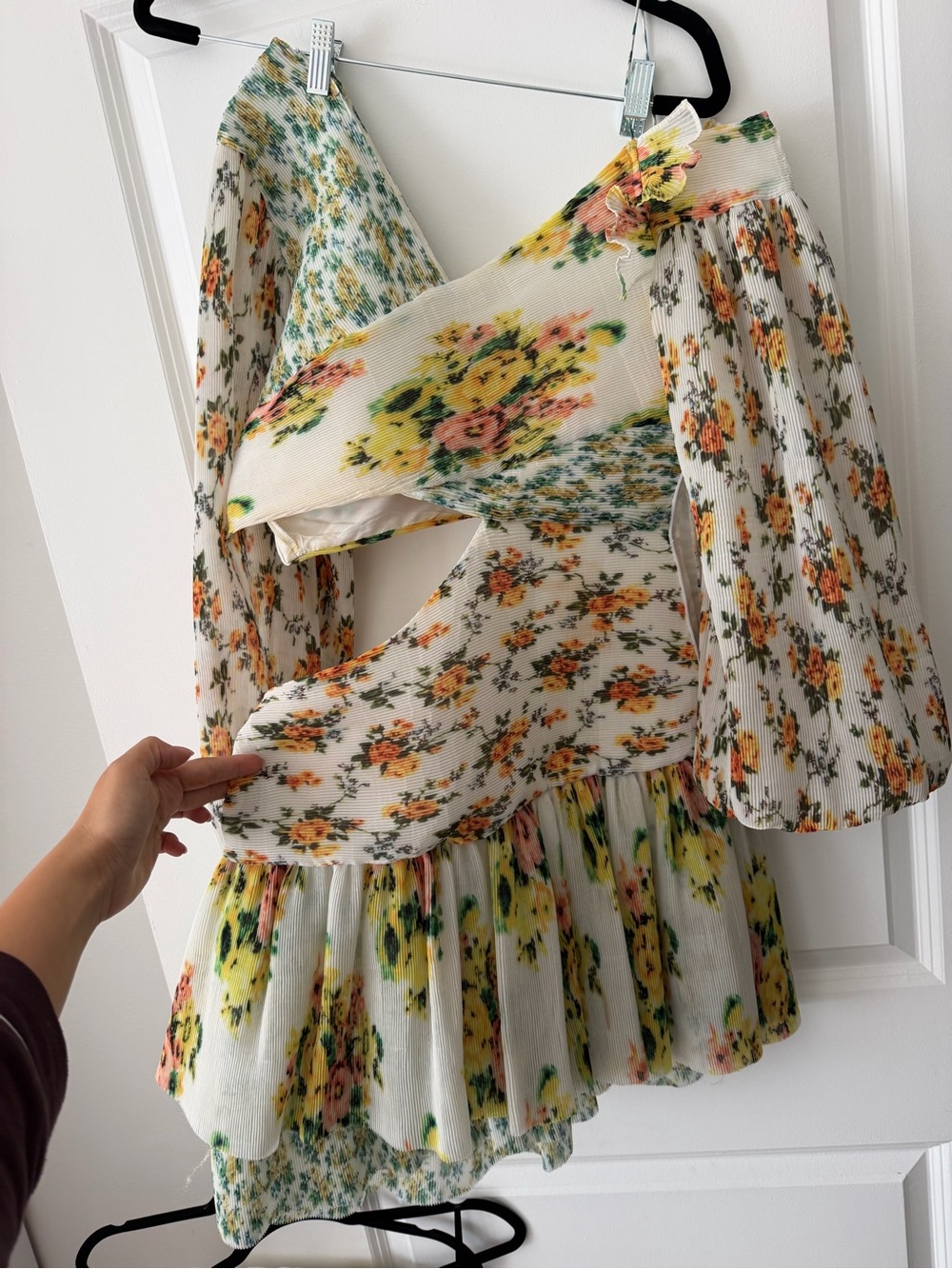 Floral Ruffled Mini Dress - Yellow & Green Bouquet